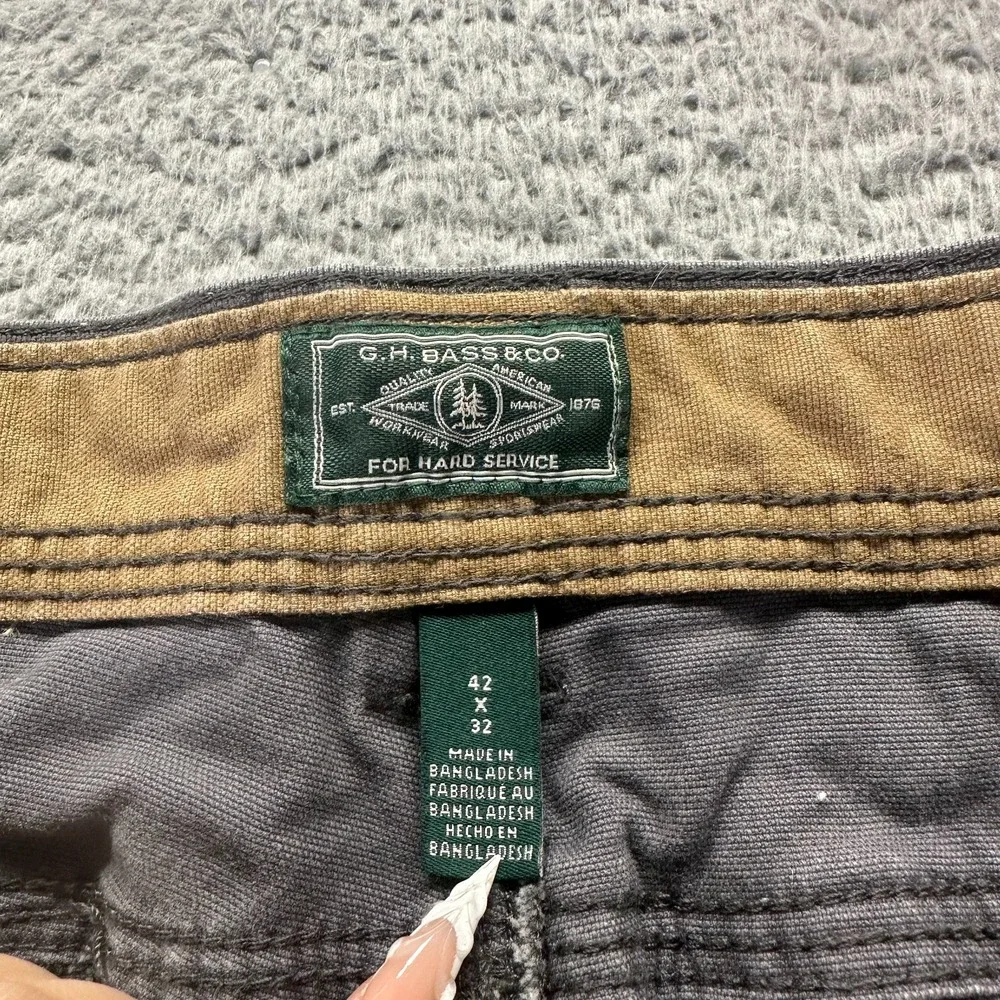 G.H. Bass Pant Mens 42x30 Gray Cotton Straight‎ Baggy Stretch Utility Workwear